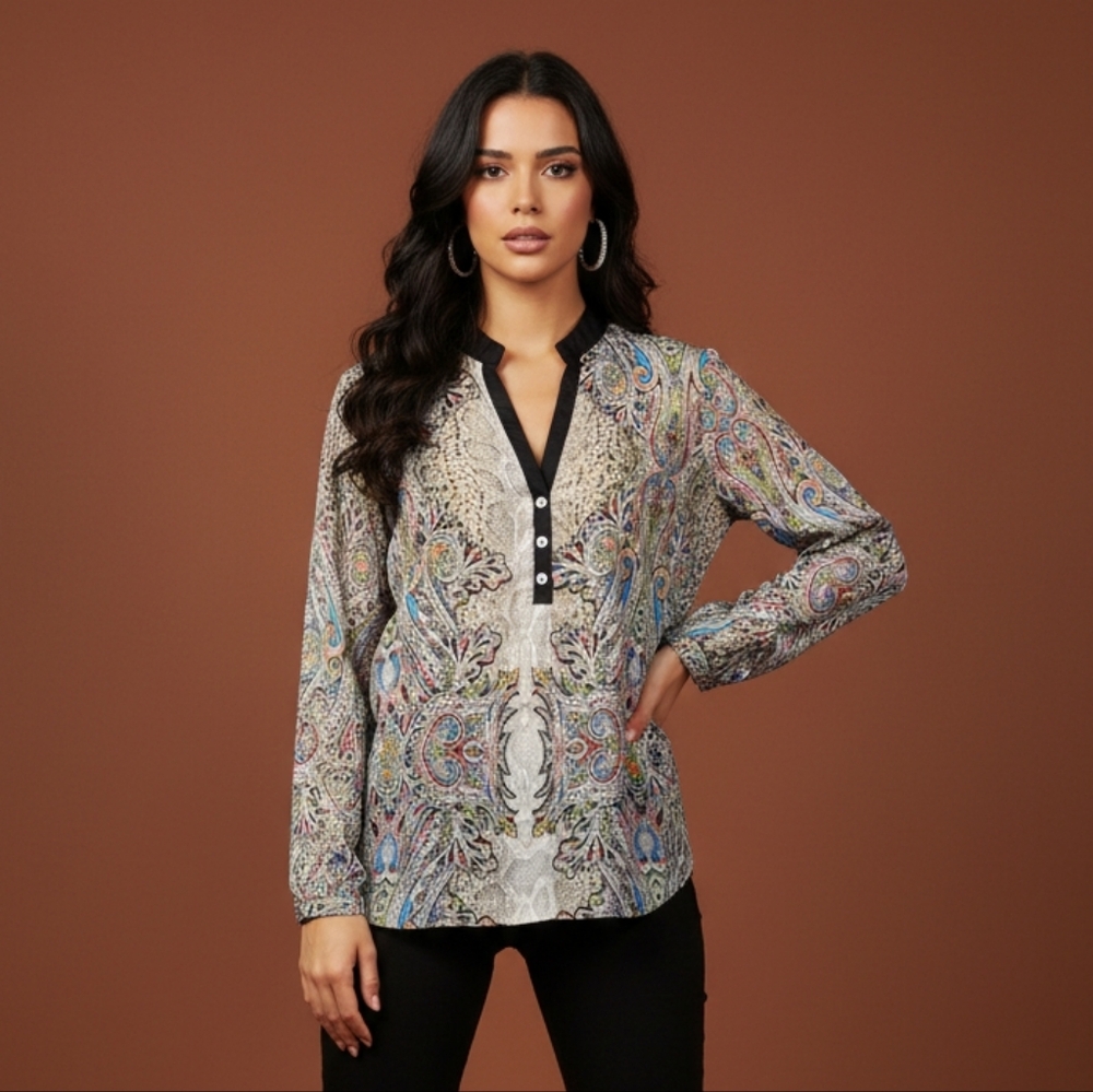 Rinascimento Multicolor Paisley Blouse with Black Accents